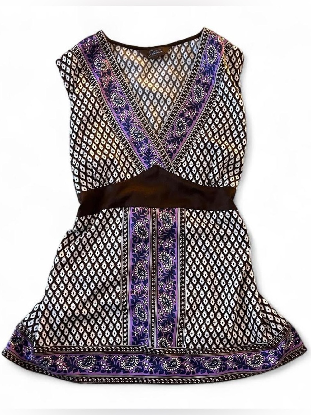 Vintage Satin Purple and Brown Cinched Blouse
